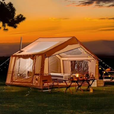 EROMMY aufblasbares Zelt mit großem Vordach, Luftzelt für 6 Personen, Schnellaufbau mit Luftpumpe, Campingzelt für Outdoor-Abenteuer(250x360x227CM)