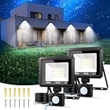 2 Stück LED Strahler mit Bewegungsmelder Außen, 30W 3000 LM Außenlampe 6500K Kaltweiß Superhell Fluter Scheinwerfer Licht, IP65 Wasserdicht Außenbeleuchtung Lampe Aussen für Garten, Innenhöfe, Garage