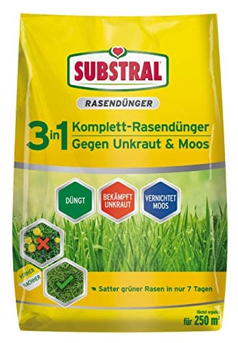 Substral 3 in 1 Komplett Rasendünger mit Unkrautvernichter und Moosvernichter, 9 kg für 250 m²