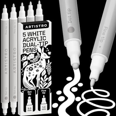 Artistro Acrylstifte Zeichenset für Stein, Holz, Stoff, Glas & Keramik – Wasserfest mit Doppelspitze – Perfekt zum Basteln, Malen & Dekorieren zu Christmas, Künstlerbedarf – 5 Weiße Farben
