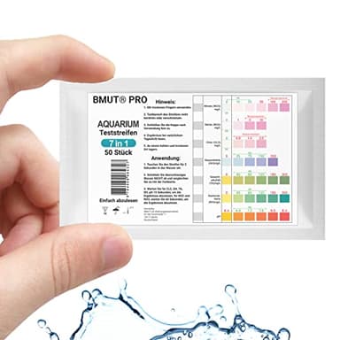 BMUT 50x 7in1 Aquarium Teststreifen für Teich Fische Wasserwerte z.B. pH Nitrit Nitrat GH-Wert Marke: August Engelhardt