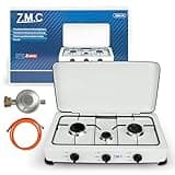 ZMC Gaskocher 3-flammig, Campingkocher mit Schlauch & Regler, für Propangas LPG, 2X 2,2 kW + 1x 1,0 kW Brenner, Dreiflammiger Kocher für Outdoor Camping Küche, 2-Stufen-Flamme, 393 g/h Verbrauch