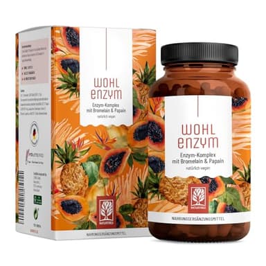 Wohlenzym Enzym Komplex mit 800mg Bromelain (5000 F.I.P), Papain, Rutin - Ananas & Papaya Enzym vegan - Immunsystem* Unterstütztung - Magensaftresistente Kapseln von NATURTREU®