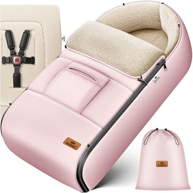 Kidiz® Babyfußsack Baby Fußsack Winterfußsack Babyschale mit Reißverschluss Kuschelsack Babydecke Kinderwagen waschbar verschließbarer Kopfteil,Tasche, passend für alle Kinderwagen, Rosé Gold
