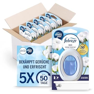 Febreze Bad Lufterfrischer, Reine Frische, 5 Stück, Kontinuierliche Geruchsbekämpfung und -verhinderung für Badezimmer