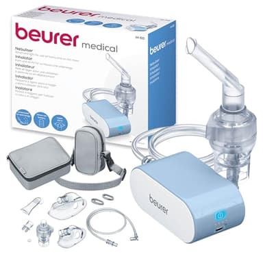 Beurer IH 60 Inhalator, leises und tragbares Inhaliergerät mit wiederaufladbarem Akku, Inhalationsgerät zur Anwendung bei Erkältung, Asthma und anderen Atemwegserkrankungen, Blau
