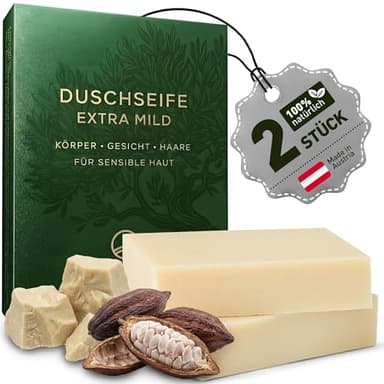 larum sports feste Duschseife Männer Pur – extra mild für sensible Haut – festes Duschgel – Seife für Haare, Körper, Gesicht – festes Shampoo – Herren Naturseife – 2x Bio Seife à 85g