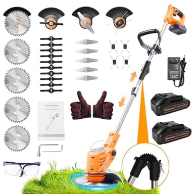Rasentrimmer mit Akku 21V, Klappbarer Akku Freischneider mit 4.0AH Batterien, Akku Rasentrimmer & Rasenkantenschneider mit 4 Messertypen, Elektro Trimmer Gartenkantenfräser für Garden und Rasen