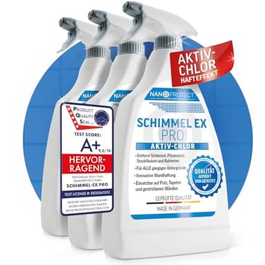 Nanoprotect Schimmelentferner | 3er Set | Extrastark durch Aktiv-Chlor | Professionelles Schimmelspray mit Hafteffekt | Anti Schimmel | Bad, Wand, Fugenreiniger
