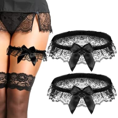 Quilax Schwarz Strumpfband für Braut, Hochzeit-Strumpfband mit Schwarz Spitze, Brautstrumpfband, Bandelettes, Geschenk für Braut, für Party, Engagement