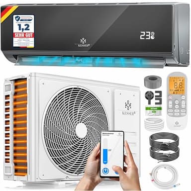 KESSER® Klimaanlage SET Split - mit WiFi/App Funktion Klimagerät - Kühlen A++/ Heizen A+ -12000 BTU/h (3.400 Watt) Sehr Leise, Kältemittel R32 - Fernbedienung, Timerfunktion - Inkl. Montagematerial
