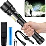 ASORT Wiederaufladbare Taschenlampe 990.000 Lumen, Extrem Hell USB Aufladbar Taktische Taschenlampen, Zoombar, IP67 Wasserdicht 10 Lichtmodi für Home, Outdoor, Notfälle, Patrol, Camping(Mit Akku)