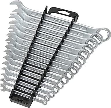 FAMEX 10355-15 Ring Maulschlüssel Set - Gabelringschlüssel Ringmaulschlüssel Schraubenschlüssel Satz - 6-22mm - im Werkzeug Halter - 15-tlg. - inkl 15, 16, 18 mm