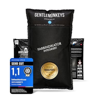 GENTLEMONKEYS Luftentfeuchter Kissen mit Farbindikator (1kg) • Entfeuchter für Auto, Wohnmobil, Garage & Wohnung • Entfeuchter-Kissen gegen beschlagene Scheiben, Kondenswasser & Feuchtigkeit
