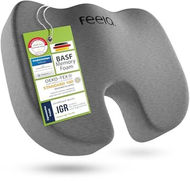 feela.® Orthopädisches Sitzkissen [3 Härtegrade] TESTSIEGER – Ergonomisches Sitzkissen für Bürostuhl & Auto – Schmerzlindernd, Steißbein entlastend, Sitzkomfort & Durchblutung fördernd (Medium)