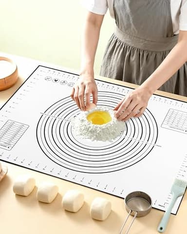 Huglux Backmatte, Backunterlage Lebensmittelqualität, Mat Teigmatte Groß Antihaft & Rutschfest, Hitzebeständig& Wiederverwendbar, 70x50CM Silikon Backmatte für Teig, Pizza, Gebäck & Küche