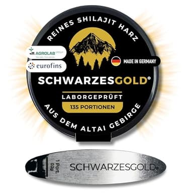 SCHWARZESGOLD® Shilajit Original Harz aus dem Altai Gebirge (27g) - Abgefüllt und laborgeprüft in DE - 53% Fulvinsäure und 9% Huminsäure | Authentisches Mumijo Shilajit kaufen