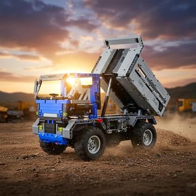 RC ferngesteuertes XXL 36cm Muldenkipper aus Bausteinen, 638-tlg. Technik Steck-Bausatz DIY Spielzeug, Modellbau Klemmbaustein Dump Truck Auto Baustellen-LKW für Kinder, Erwachsene, Anfänger u. Profis