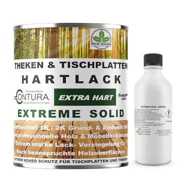 Hartlack 2K Lack Thekenlack Matt Tischplattenlack Theken Holzlack Klarlack Set mit Härter Contura Zweikomponenten Lack Mattlack farblos (750ml. Set)