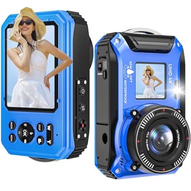 Unterwasserkamera 33FT wasserdichte Kamera 4K Video 64MP Autofokus 16X Digitalzoom Digitalkamera wasserdichte zum Schnorcheln mit 32GB Karte