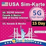 USA KANADA MEXIKO Prepaid SIM Karte 15 Tage(T-Mobile Netzwerk verwenden)|Unbegrenzte 5G/4G-Internetdaten in den USA (Hawaii inbegriffen)+Anrufe in Kanada und Mexiko|5 GB Daten in CA und MX|Nachfüllbar