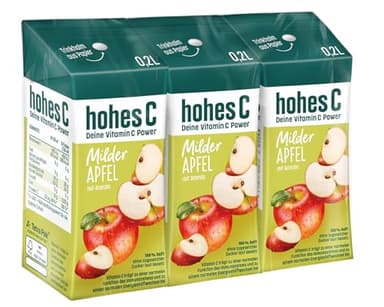 hohes C Milder Apfel (3 x 0,2l), 100% Saft, Apfelsaft, Vitamin C, ohne Zuckerzusatz laut Gesetz, weniger Säure, vegan