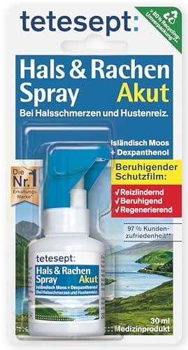 tetesept Hals & Rachen Spray – Spray mit Isländisch Moos und Dexpanthenol - zur Befeuchtung & Linderung bei Halsschmerzen, Husten und Heiserkeit – 1 x 30 ml