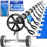 KESSER® Pool Premium Aufrollsystem 3m - 5,70m | Mit Rädern | für Solarplane | mobiles Aufrollvorrichtung für Poolplane & Abdeckung | inkl. Bänder, Handschuhe & Bürste | witterungsbeständiges Material