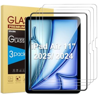 SPARIN 3 Stück für iPad Air 11 Zoll M3 2025/M2 2024 Panzer Schutz Glas, Schutzfolie für iPad Air 7/6.Generation Folie mit Rahmen-Installationshilfe, 9H Härte Schutzglas