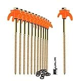 com-four® 12x Zeltheringe - robuste Stahl-Heringe mit Gewinde und Seil-Halterung - Felsboden-Erdnägel für Camping und Outdoor - Zelthaken für harten Boden und Holz goldfarben + orange