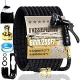 Flexibler Gartenschlauch 60M mit 8 Modi Wassersprühpistole, Wasserschlauch flexibel mit 3-Fach Latexkern inkl. Vollmessing Adapter für 1/2' 3/4' Zoll, Langlebig Gartenschlauch (B-60M)