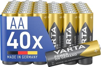 VARTA Batterien AA, 40 Stück, Power on Demand, Alkaline, 1,5V, Vorratspack in umweltschonender Verpackung, ideal für Computerzubehör, Smart Home Geräte