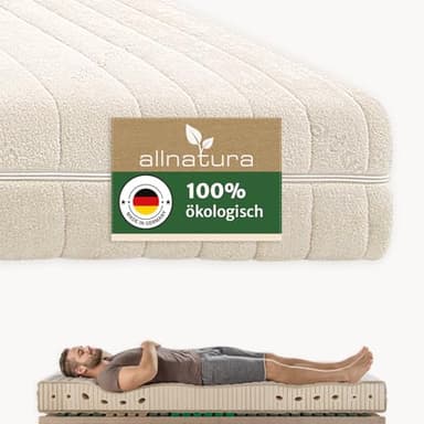 allnatura Naturlatex-Matratze Supra-Comfort - Orthopädische Matratze 90x200 cm, Medium (H3), Höhe: 16 cm - 7-Zonen-Stützsystem - In Deutschland hergestellt mit 100% Naturkautschuk - Bezug Hygiene