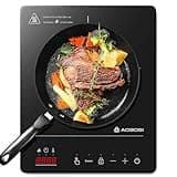 Aobosi Induktionskochfeld 1 Platte,Induktionskochplatte mit Booster-Funktion, 20 Leistungsstufen und Temperaturstufen,Kompakte Größe,2000W Tragbares Induktionskochfeld,10H-Timer,Schwarz