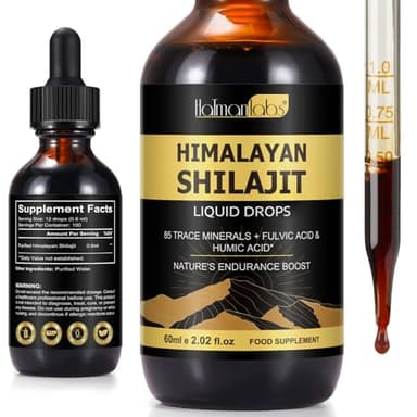 Shilajit Liquid Drops, Shilajit-Flüssigkeitstropfen, 100% Pure Shi-lajit with Fulvic Acid and Minerals, Vegan, Zuckerfrei, Glutenfrei, Ohne Bindemittel und Gentechnik.– 60 ml