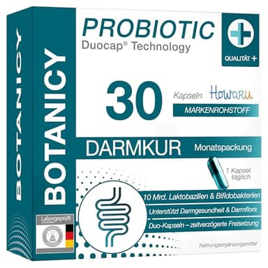 BOTANICY Probiotic - Präbiotika und Probiotika - 10 Mrd. Laktobakterien & Bifidobakterien plus Vitamin D3-30 DUOCAP® 2-in-1 Kapseln, Magensaftresistent - Laborgeprüft in DE