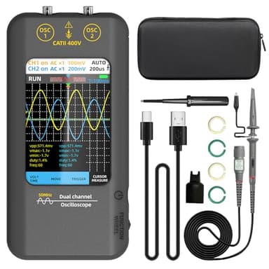 BSIDE 2 Kanal Handheld Digital Oszilloskop 50MHz Bandbreite Touchscreen Oscilloscope mit 3,98 Zoll Vollem Blickwinkel Farb-LCD Tragbares Oszilloskop Signalgenerator Wiederaufladbar für KFZ Electronic