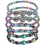 CMJBUHR Magnetisches Hämatit Fußkettchen，6 Stück Hämatit Fußkette Magnetarmband Zum Abnehmen Naturmagnetisches Stein Fußkettchen Armband für Männer Frauen Magnetfeldtherapie