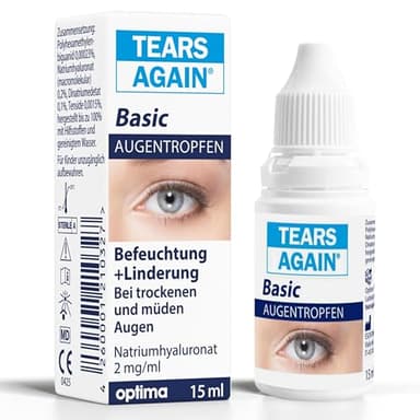 TEARS AGAIN Basic Augentropfen gegen trockene und müde Augen, Hyaluron 0,2%, Augentropfen zur Augenbefeuchtung, 15 ml (1er Pack)
