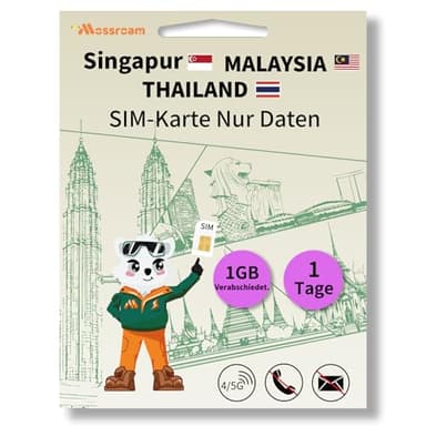 SIM-Karte für Singapur, Malaysia, Thailand – Prepaid-Datentarife | Nur 1 GB Daten täglich, 1 Tag | 4/5G Highspeed-Internet | Ideal für Reisende