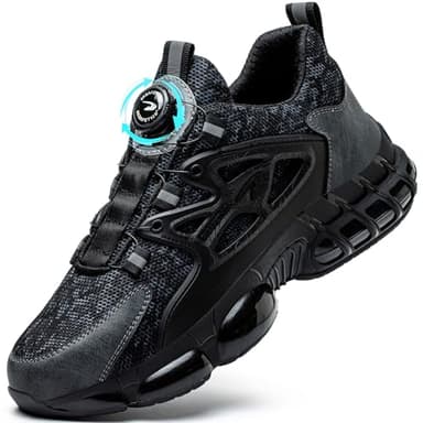 Stahlkappenschuhe Herren Damen S3 Sicherheitsschuhe Leicht Drehknopf Arbeitsschuhe Atmungsaktiv rutschfeste Kevlar Anti-Smash und Anti-Punktur Safety Shoes Breite Füße Schwarz 43 EU