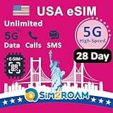 eSIM-Karte für die USA|Unbegrenzte 5G/4G-Daten in den USA (einschließlich Hawaii)+5 GB Highspeed-Daten in Kanada und Mexiko|Unbegrenzte Anrufe und SMS zwischen den USA, Kanada und Mexiko (28 Tage)