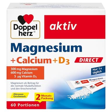 Doppelherz Magnesium + Calcium + D3 DIRECT - Magnesium als Beitrag für die normale Muskelfunktion und den Knochenerhalt - 60 Portionen Micro-Pellets mit Zitronen-Geschmack