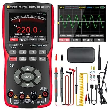 Handheld Oszilloskop, 9999 Counts Digital Multimeter mit K-Sonde Pyrometer, 10MHz Bandbreite 48MSa/s High Sampling Professional LED Oszilloskop, Auto-Kalibrierungsfunktion DC/AC Spannung/Strom Test