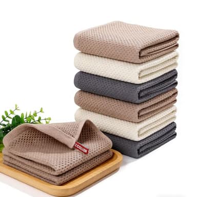 MmotZsb 6 Stück Küchenhandtücher, Geschirrhandtücher Baumwolle, Küchentücher Baumwolle, 25 X 25 cm, 2 Beige, 2 Grau, 2 Hellbraun