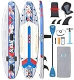 ZLX 320 cm Aufblasbares Stand Up Paddle Board - Premium SUP Board für alle Skill Levels,Stabiles Design,Rutschfestes Deck,Verstellbare Paddel Paddling, Leash & Tragetasche inklusive（Off-Weiß） ﻿ ﻿