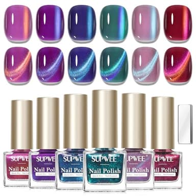 SUPWEE 6 Farben Nagellack Schnelltrocknend, 7ML Cat Eye Nagellack Ohne UV High Gloss Quick-Drying Oil Based Magnetischer Nail Polish für DIY & Heimgebrauch