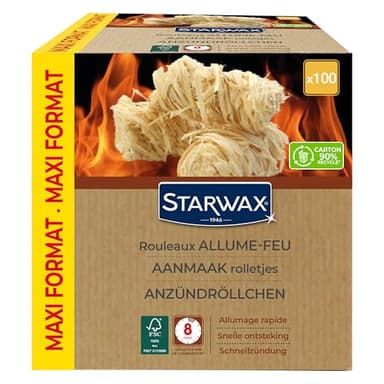 STARWAX - Anzündwolle - Saubere und geruchsfreie Schnellzündung - Verdirbt Nicht den Geschmack von Lebensmitteln - Bis zu 8min Verbrennung - FSC® - BBQ & Kamin - 100er Pack, Holz