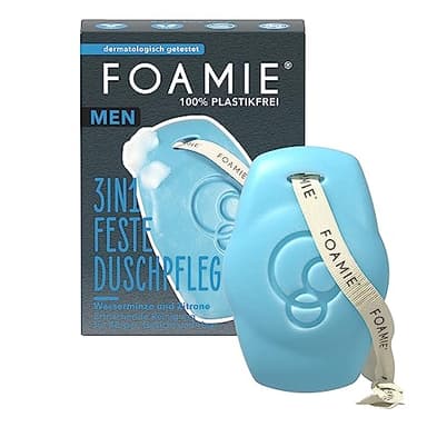 Foamie Men 3in1 Festes Duschgel & Shampoo Wasserminze Zitrone – Für Körper, Gesicht & Haar – Erfrischender Duft, sanfte Reinigung & Pflege – Vegan, plastikfrei & pH-hautneutral, 90 g