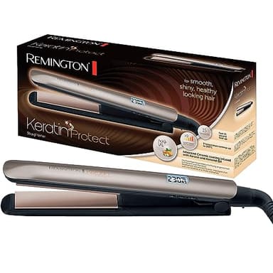 Remington Glätteisen [hochwertige Beschichtung] Keratin (Keramikbeschichtung mit Keratin & Mandelöl angereichert) LCD-Display, 10 Temperatureinstellungen 150-230°C, Haarglätter S8540,Schwarz, 110 mm
